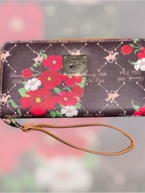 Beverly Hills Polo Club Brown Floral Wallet with Wristlet NWOT